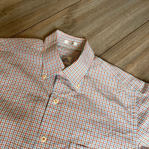 Peter Millar Orange Plaid Buttonup Shirt Men Small‎ - Picture 2 of 4